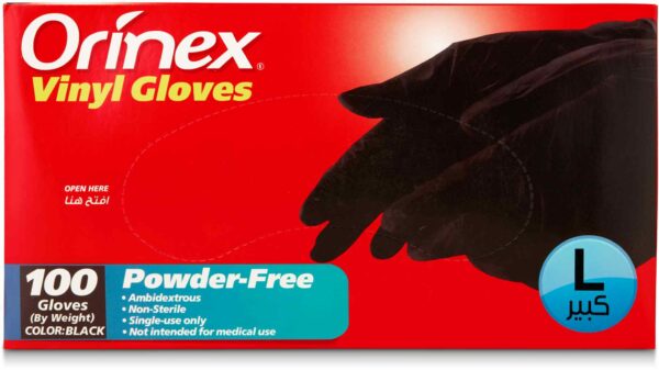 ORINEX VINYL GLOVES P/F BLACK  L 10/100P