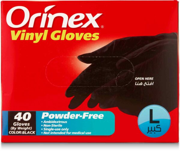 ORINEX BLACK VINYL GLOVES  (L) 10/40 PC