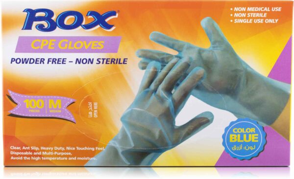 BOX CPE GLOVES BLUE (M) 30/100 PCS